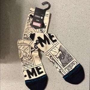 Stance Marvel Comic Print Crew Socks - Cream and Black Large